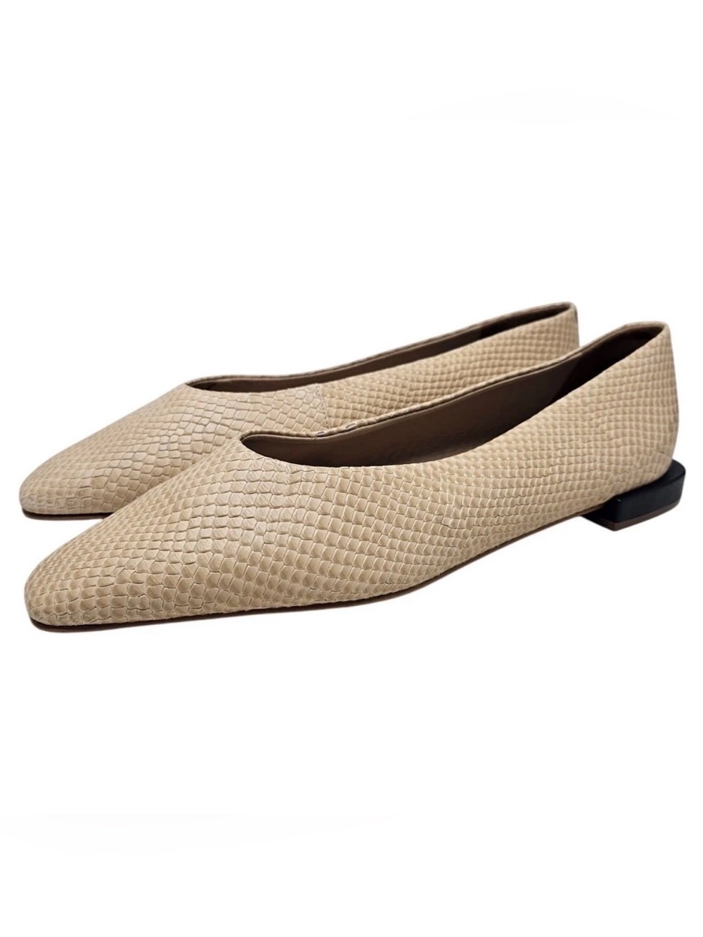 Saks Fifth Ave Cream Leather Snakeskin Embossed Pointed  Ballet Flat Size 11